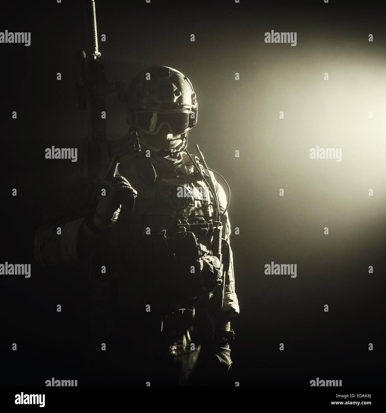 soldier in the smoke Stock Photo - Alamy