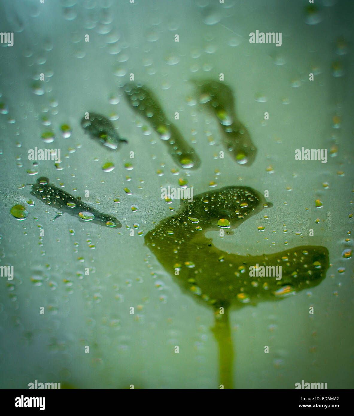 Hand Print On A Steamy Window Stock Photo Alamy