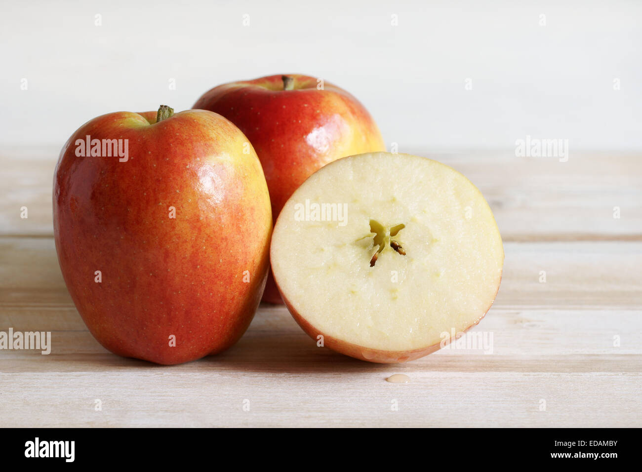 Jazz Apples or cultivar Scifresh a hybrid of Royal Gala and Braeburn developed in New Zealand Stock Photo