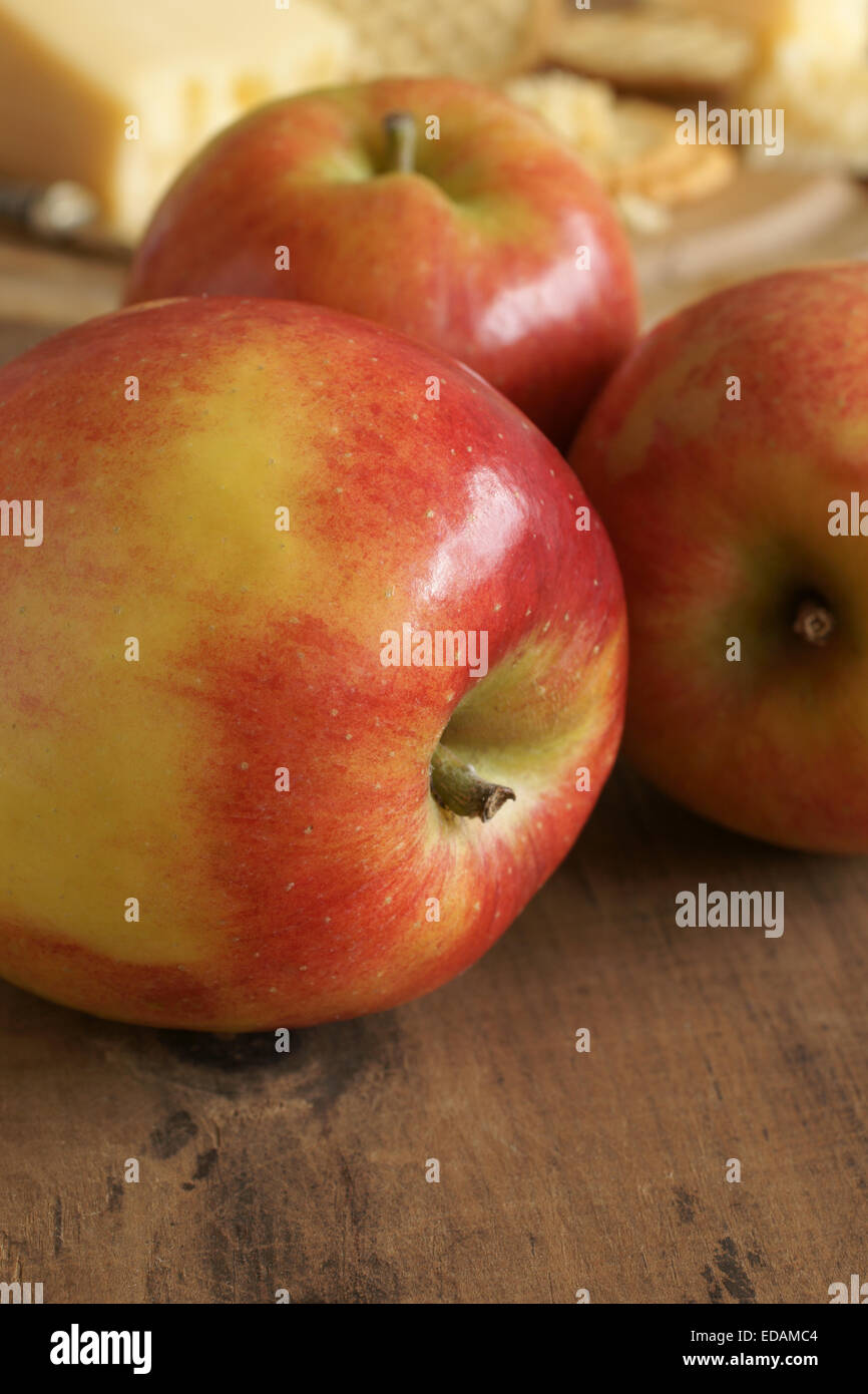 Jazz Apples or cultivar Malus domestica Scifresh a hybrid of Royal Gala and Braeburn developed in New Zealand Stock Photo