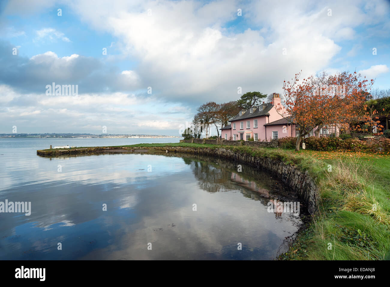 The South West Coast Path at Empacombe Quay in Mount Edgcumbe in Cornwall Stock Photo