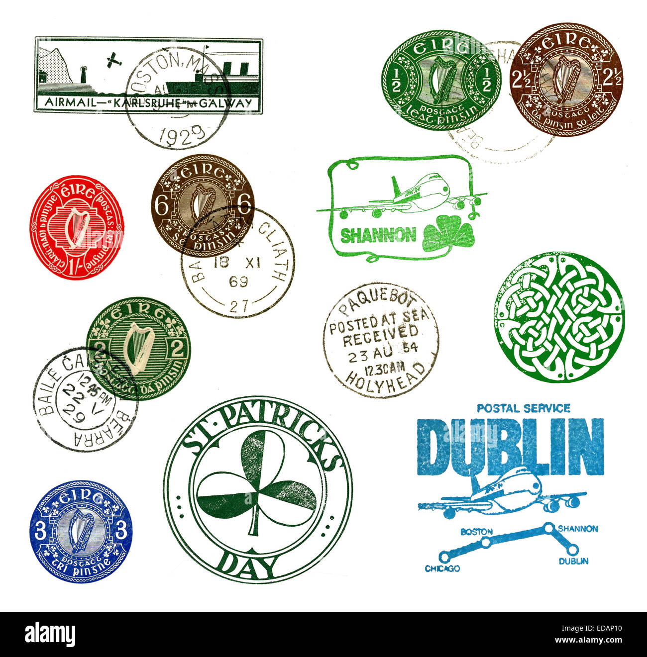 Postage stamps and labels from Ireland, mostly vintage Stock Photo Alamy