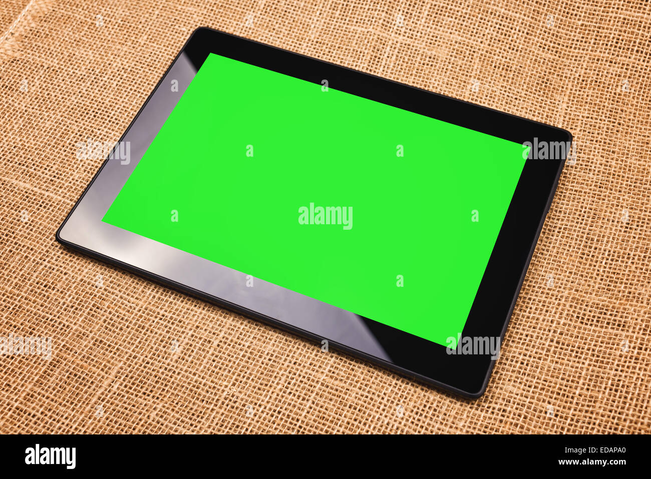Tablet Computer with Blank Green Screen as Copy Space Stock Photo