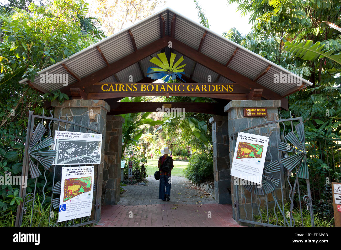 Entrance of the Botanic gardens in Cairns, Australia Stock Photo