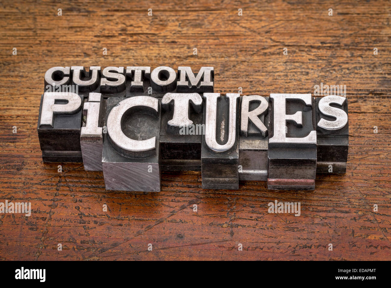 custom pictures words in mixed vintage metal type printing blocks over ...