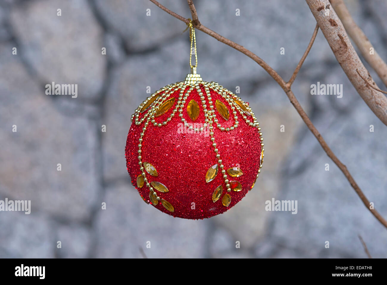 Christmas Ornament at Le Domaine de L'Orangeraie Resort in La Digue, Seychelles Stock Photo