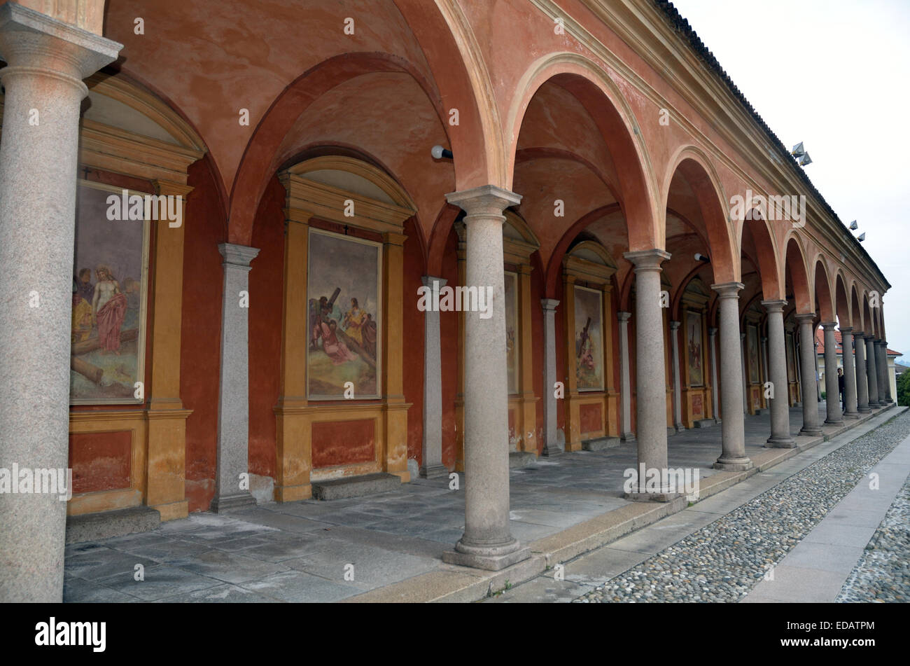 Colonnade, Stations of the Cross, Piazza della Chiesa, St. Gervasio e Protasio, Baveno, Piedmont, Lake Maggiore, Italy, Europe Stock Photo