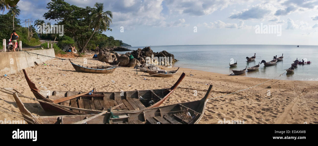 Thai Long-tail boats at Kantiang Bay, Koh Lanta, Ko Lanta, Krabi, Thailand, South-east Asia. Stock Photo