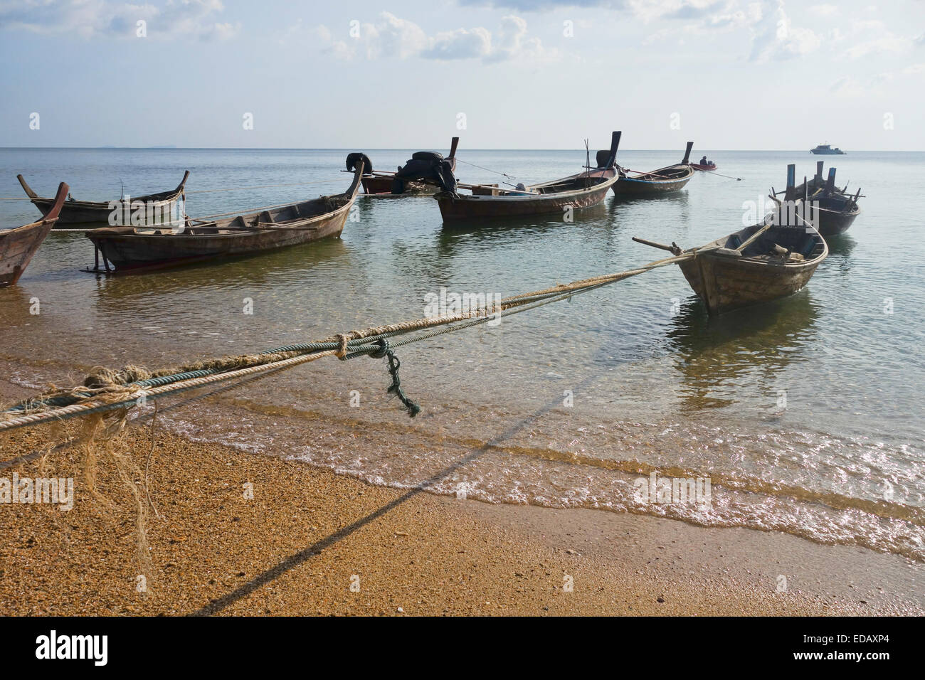 Thai Long-tail boats at Kantiang Bay, Koh Lanta, Ko Lanta, Krabi, Thailand, South-east Asia. Stock Photo
