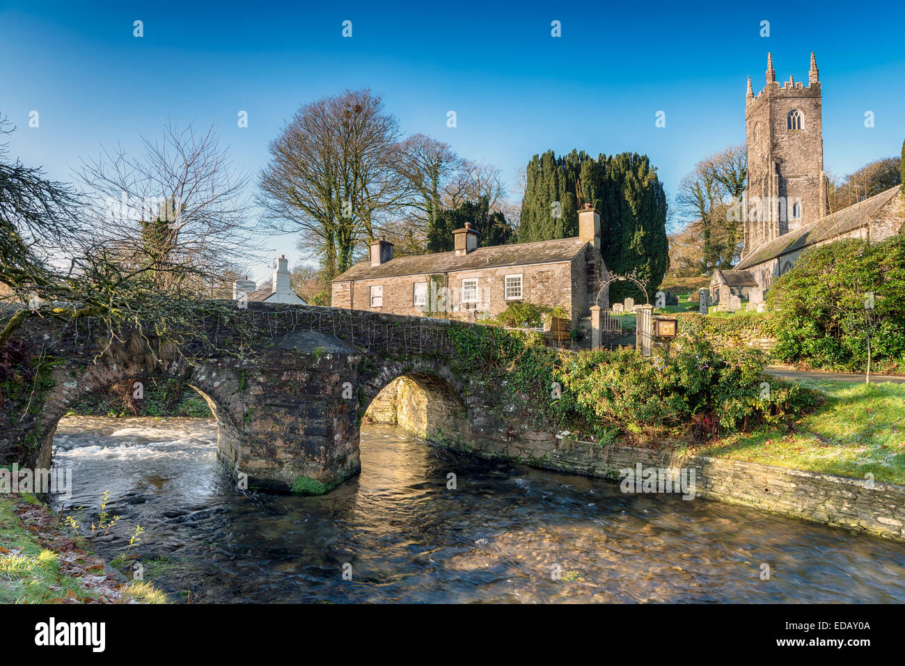 The River Inny as it flows through the small village of ALtarnun on Bodmin Moor in Cornwall Stock Photo