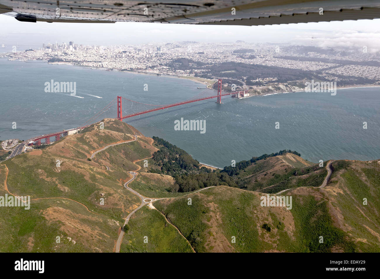 Aerial view of Golden Gate Bridge and San Francisco from the northwest Stock Photo