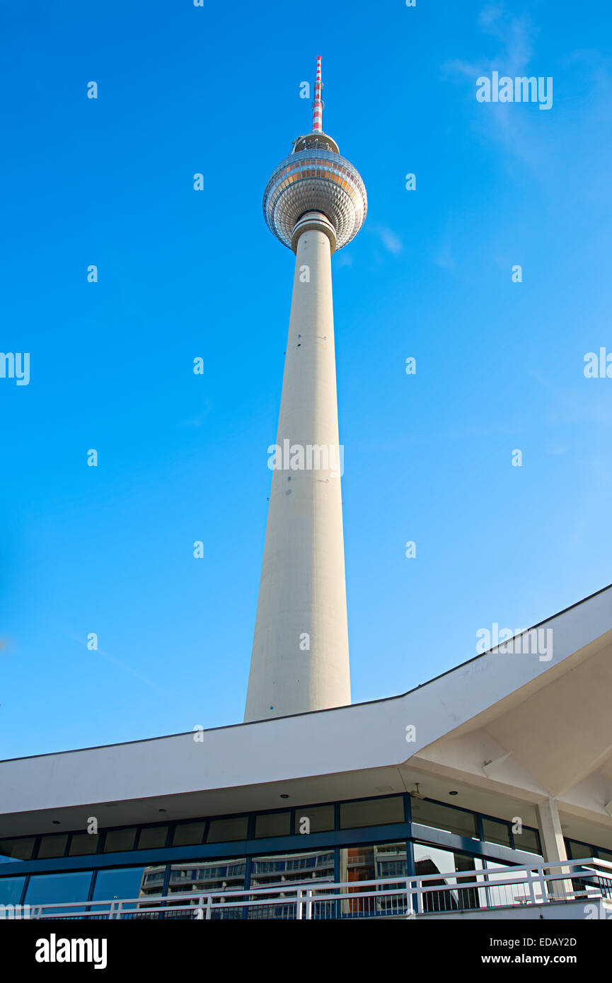 Modern Berlin Television Tower wit beautiful blue sky.Berlin Stock Photo