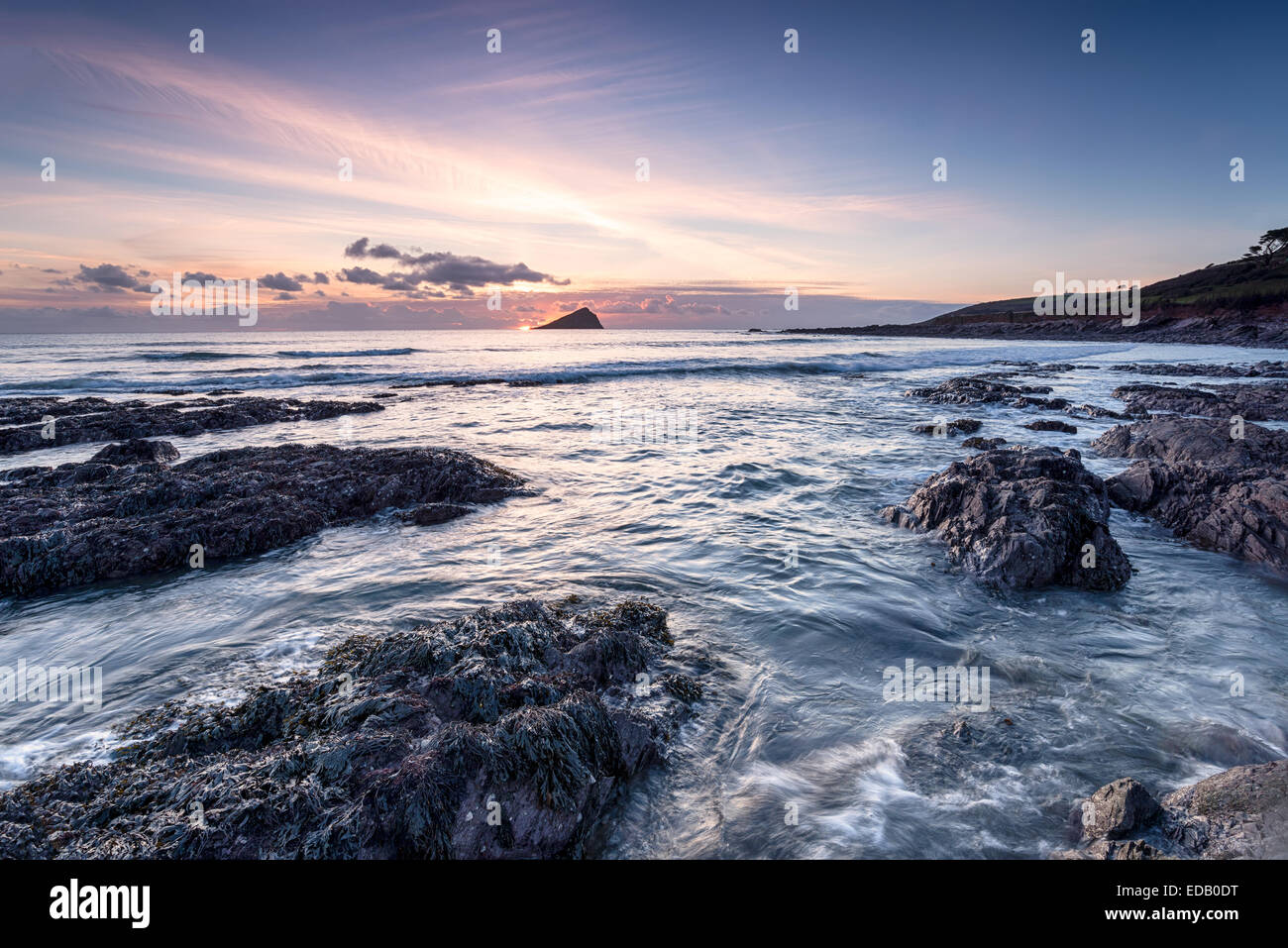 Sunset at Wembury beach on the south Devon coast Stock Photo