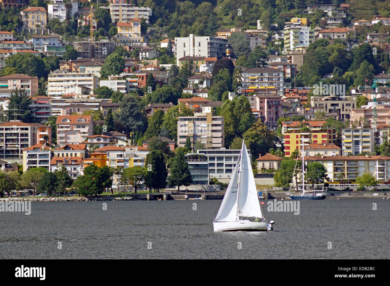 sailing boat on Lake Maggiore, Locarno, Ticino, Switzerland Stock Photo