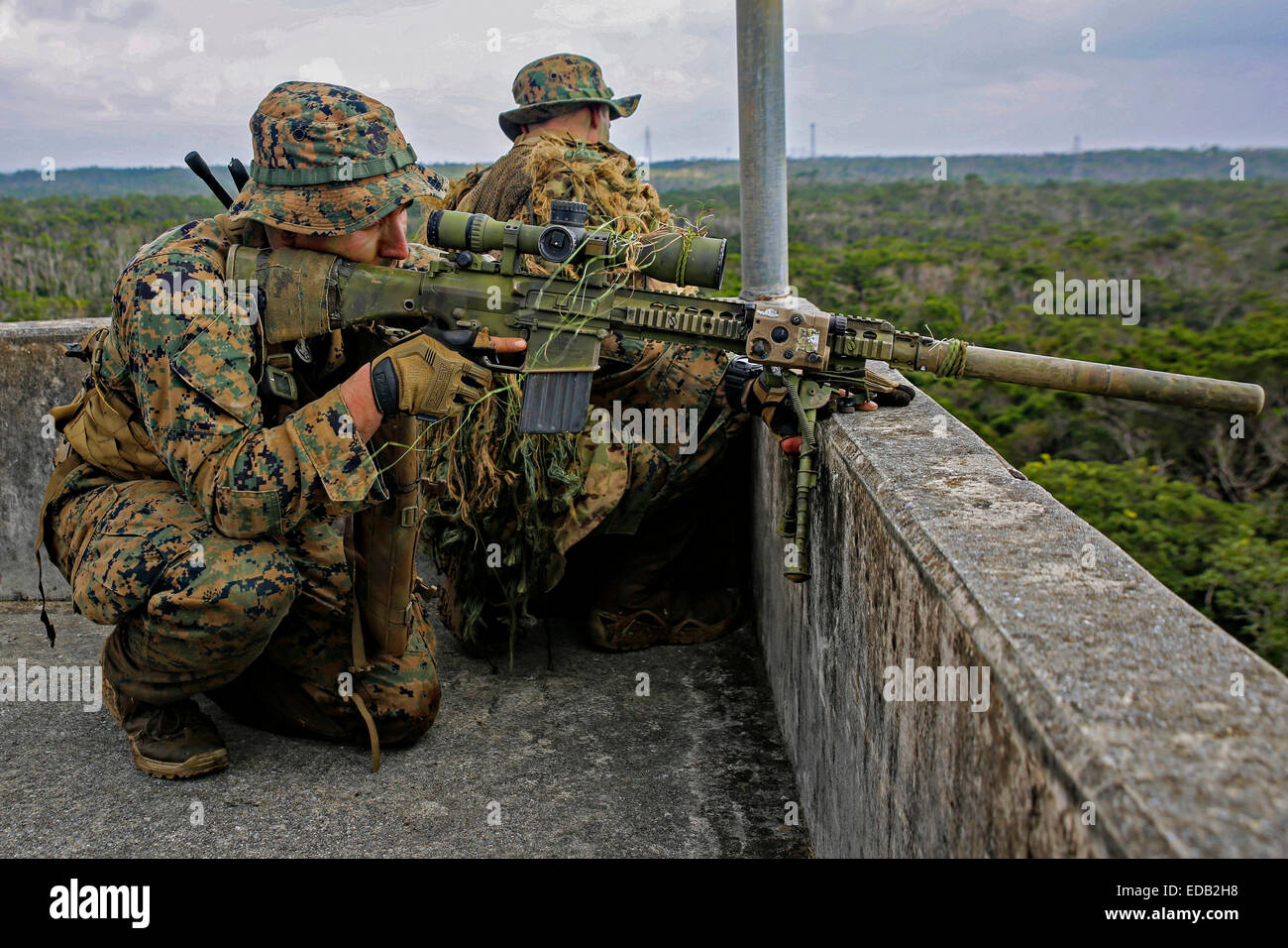 US Marines scout snipers during a vertical assault training exercise December 29, 2014 in Camp Pendleton, CA. Stock Photo