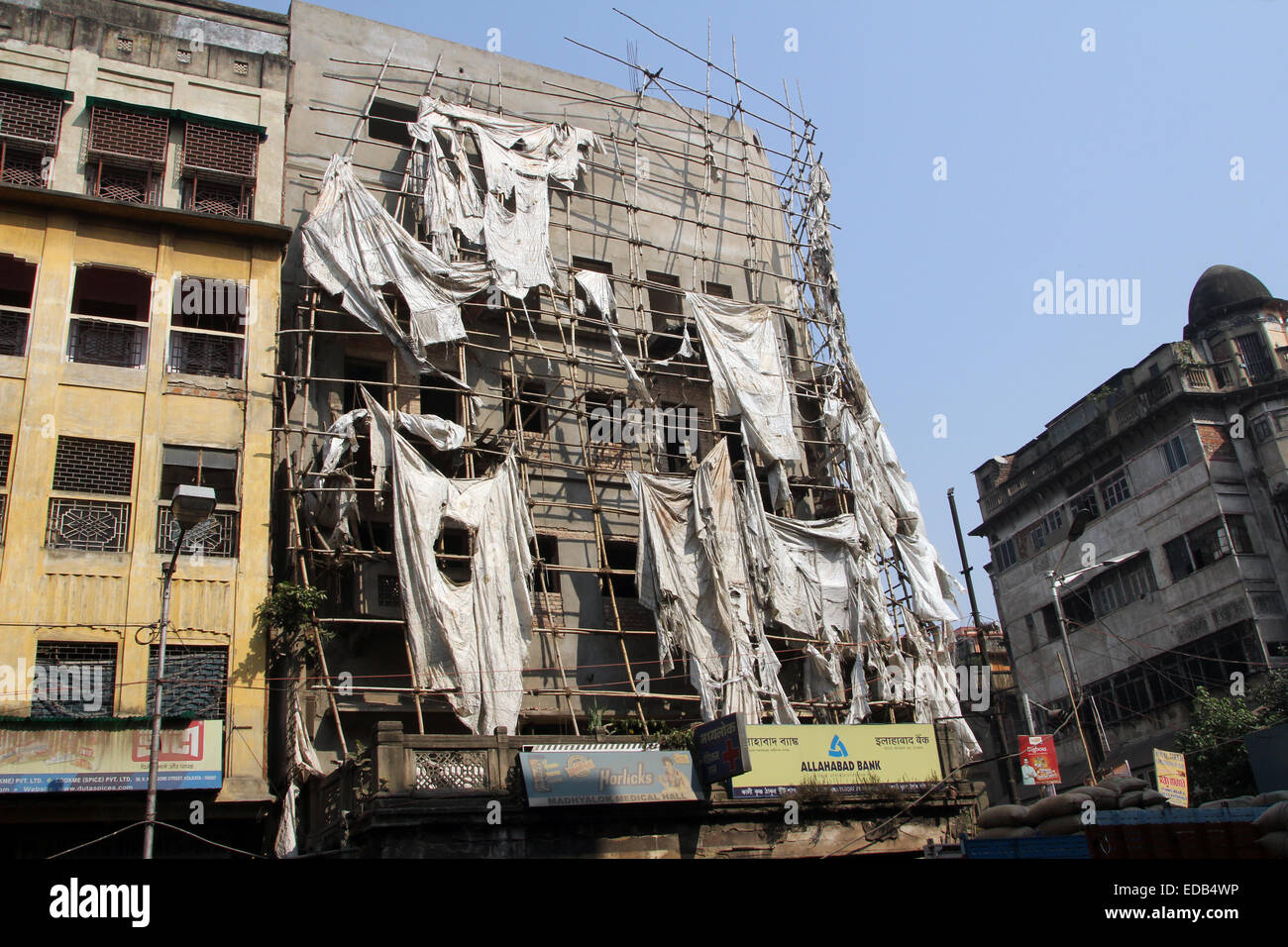 Building is being renovated in Kolkata, West Bengal, India on November 28, 2012. Stock Photo