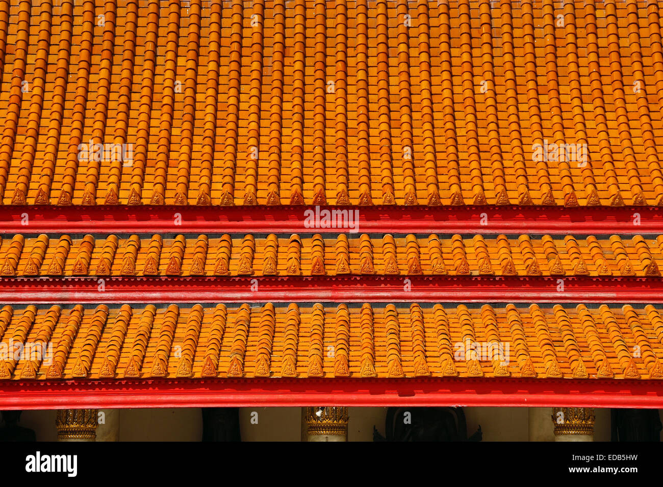 Tiled roof with orange tiles at Wat Benchamabopitr, the Marble Temple, Bangkok, Thailand Stock Photo