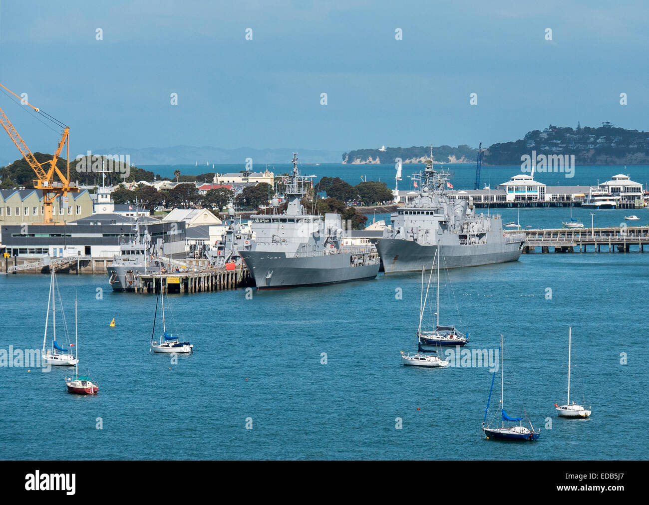 Ships of the Royal New Zealand Navy moored at Devonport Naval Dockyard in Waitemata Harbour, Auckland New Zealand Stock Photo