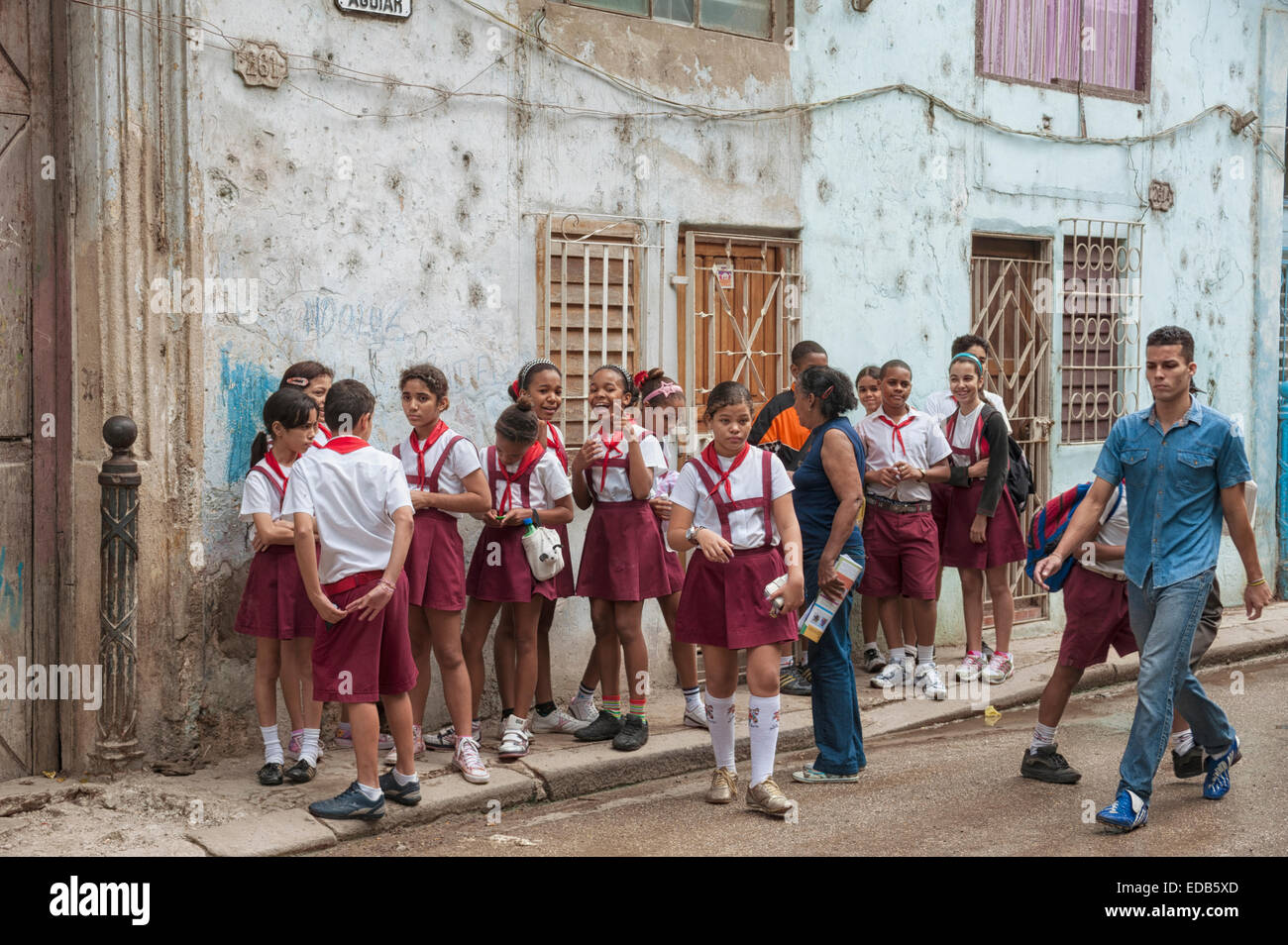 School children in their uniforms in Havana, Cuba La Habana Vieja UNESCO World Heritage Site Stock Photo