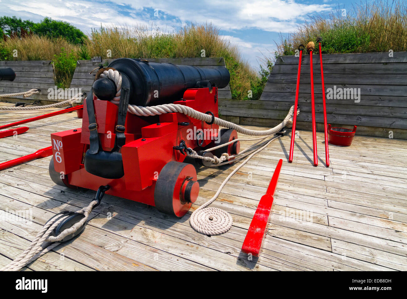 View of a 19th Century Cannon on a Ramp, Fort McHenry, Baltimore, Maryland Stock Photo