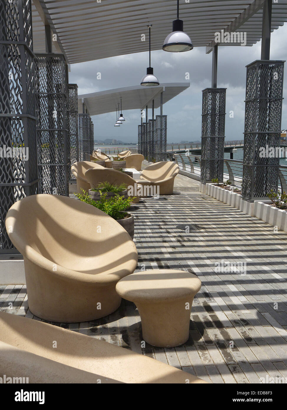 View of Modern Park Chairs in an Urban Park, San Juan Puerto Rico Stock Photo