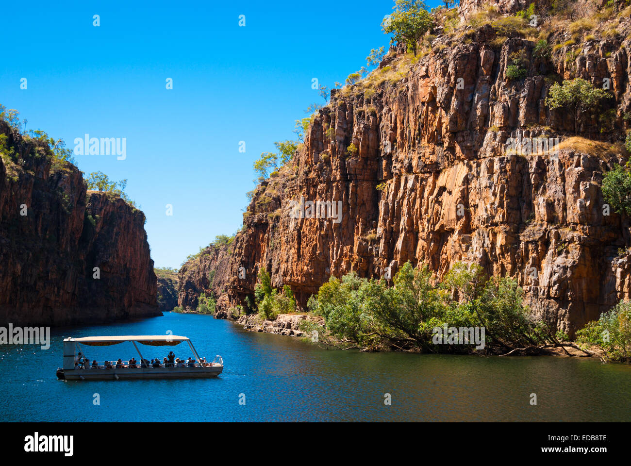 A cruise tour boat in the iconic Katherine Gorge, Northern Territory, Australia Stock Photo