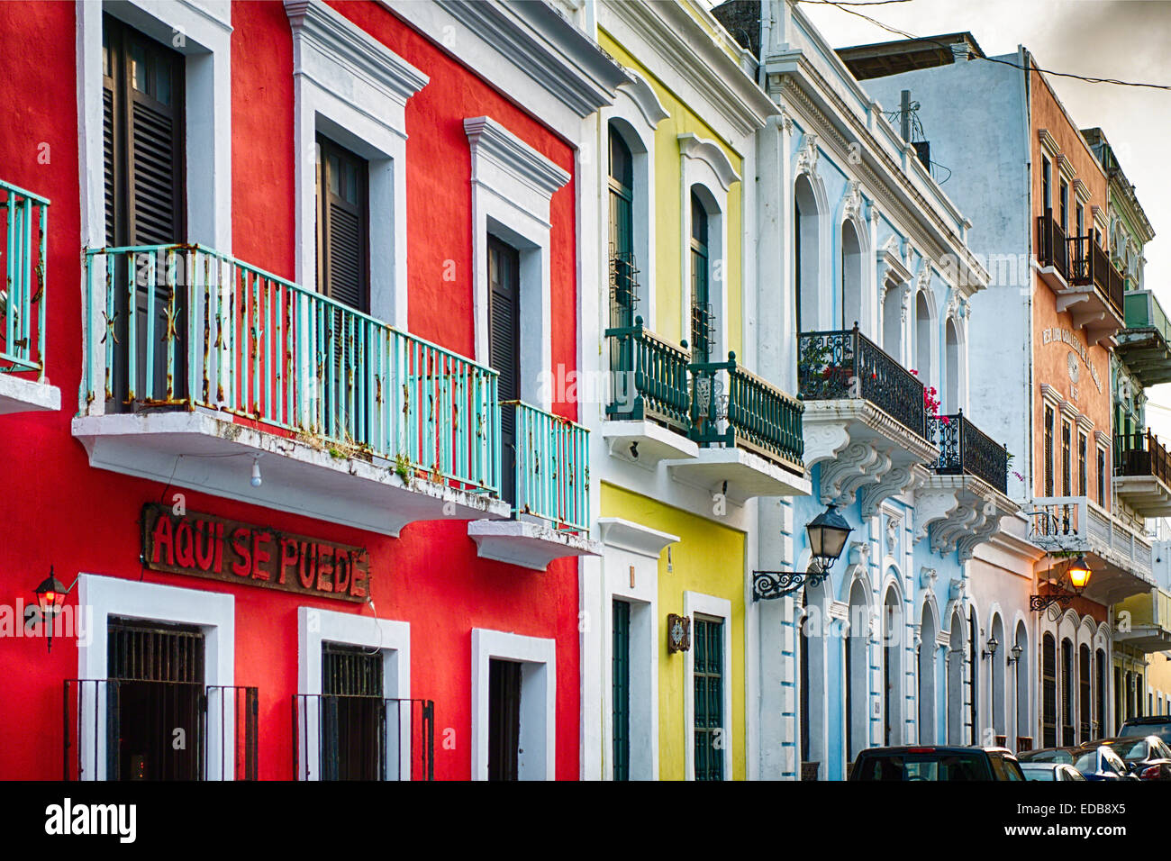 Low Angle View of ColorfulSpanish Colonial Style Houses , Calle San