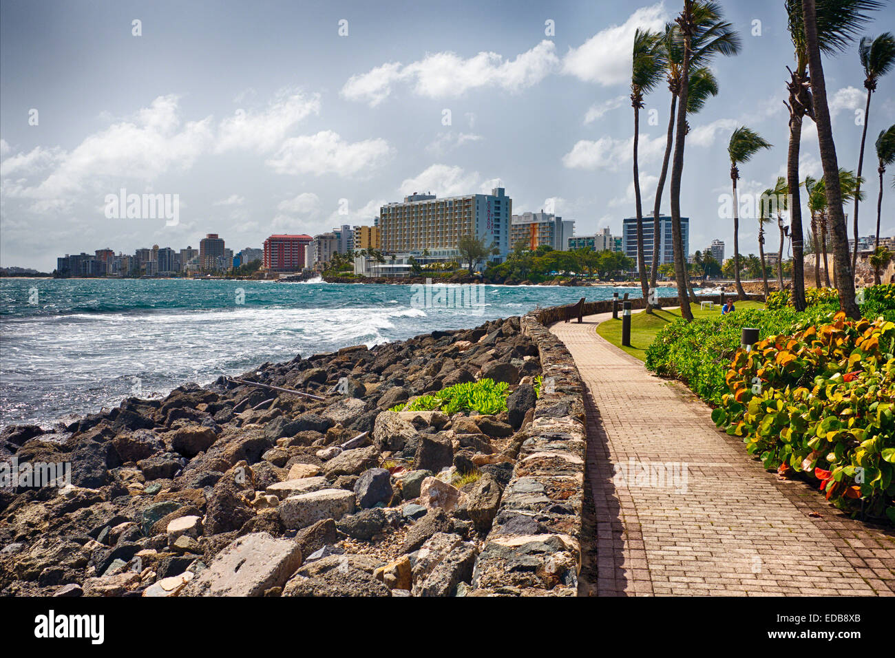 View of Hotel Building s of Condado from Puerta de Tierra, San Juan, Puerto Rico Stock Photo