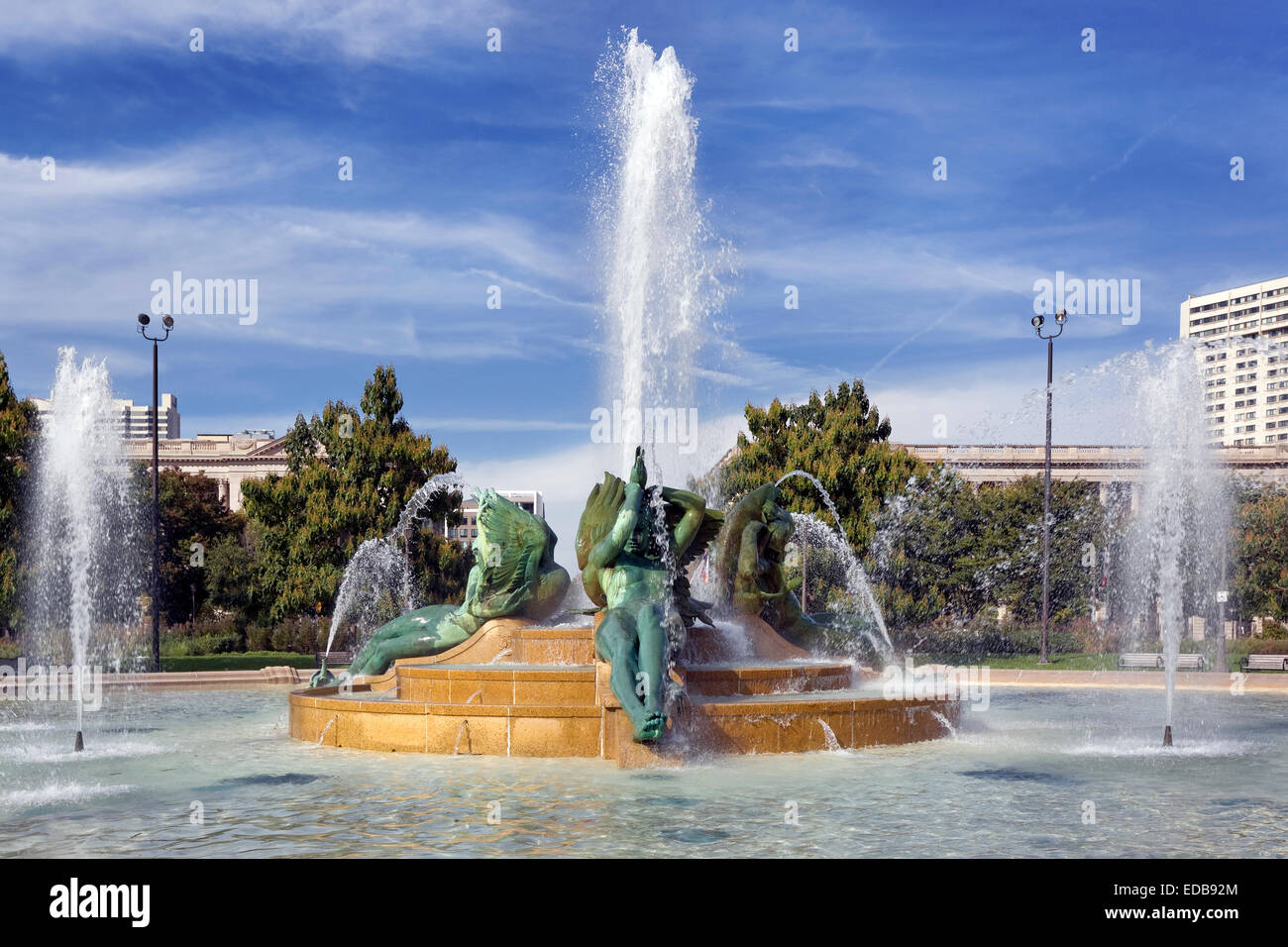 Swann Memorial Fountain AKA: Fountain of the Three Rivers, Logan Circle, Philadelphia, Pennsylvania Stock Photo