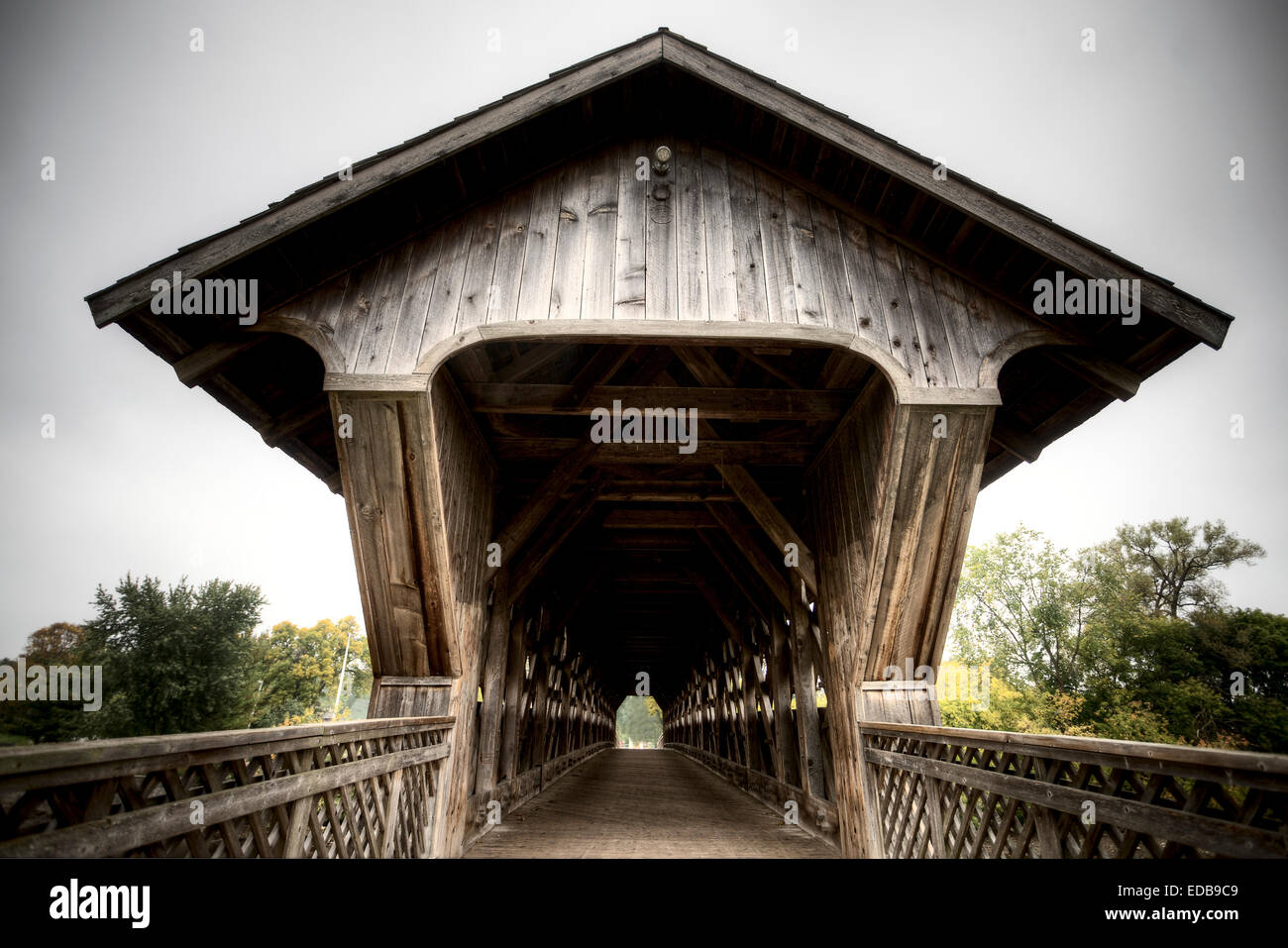Wooden Covered Bridge Guelph Ontario over eramosa river Stock Photo Alamy