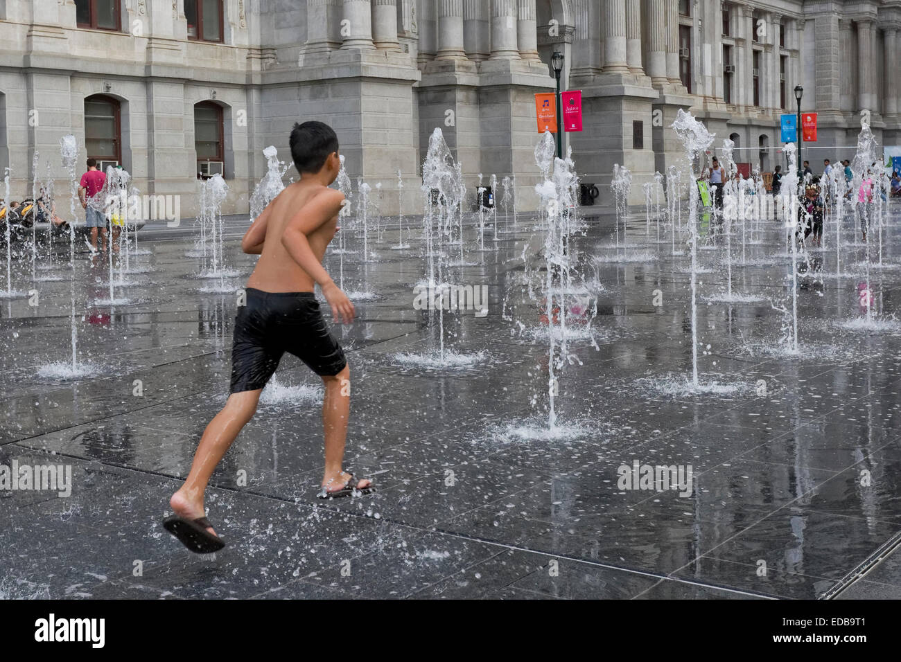 Kids playing in fountains in front of City Hall, Philadelphia, Pennsylvania Stock Photo