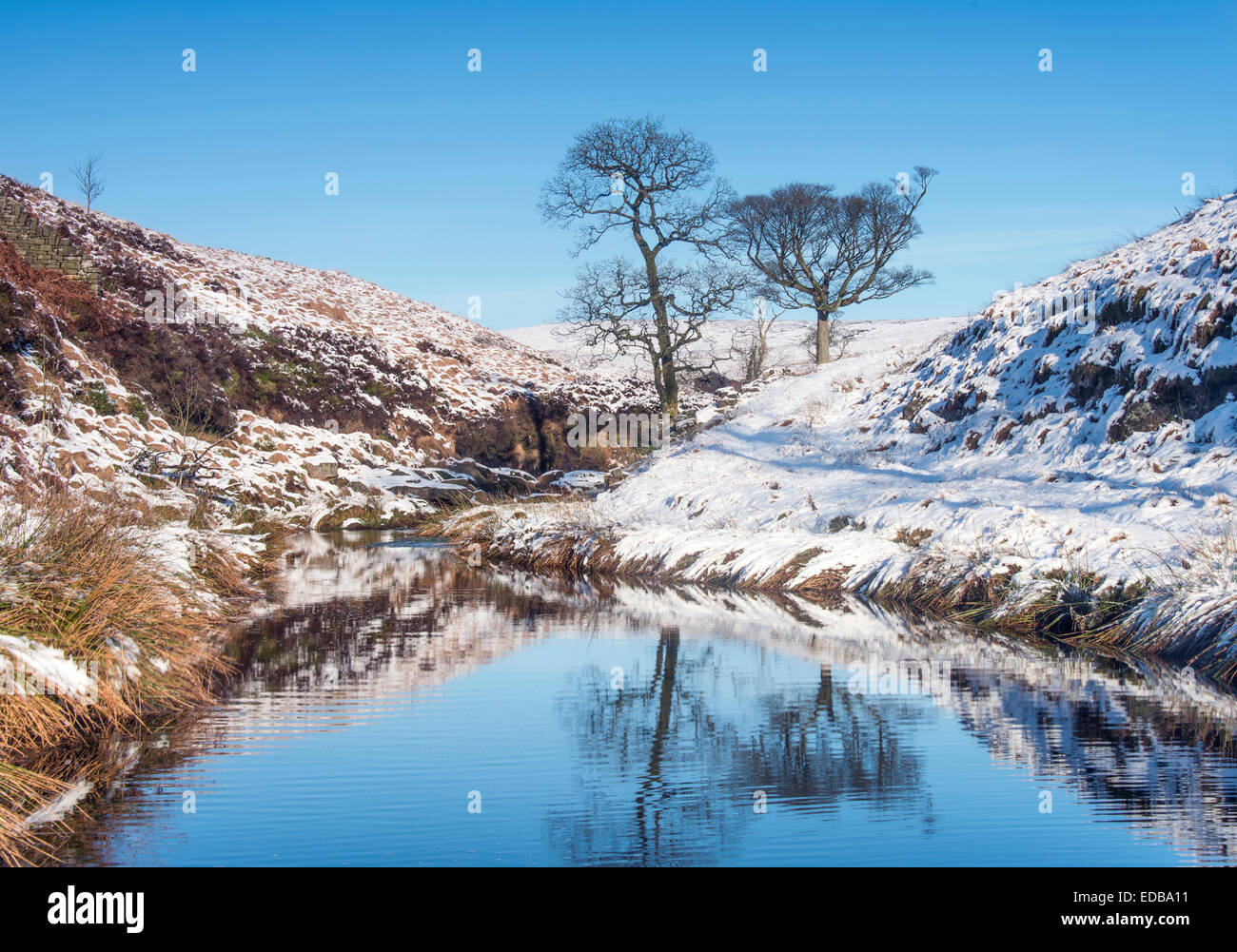 Moorland in Northern England on a clear blue winters day. Stock Photo