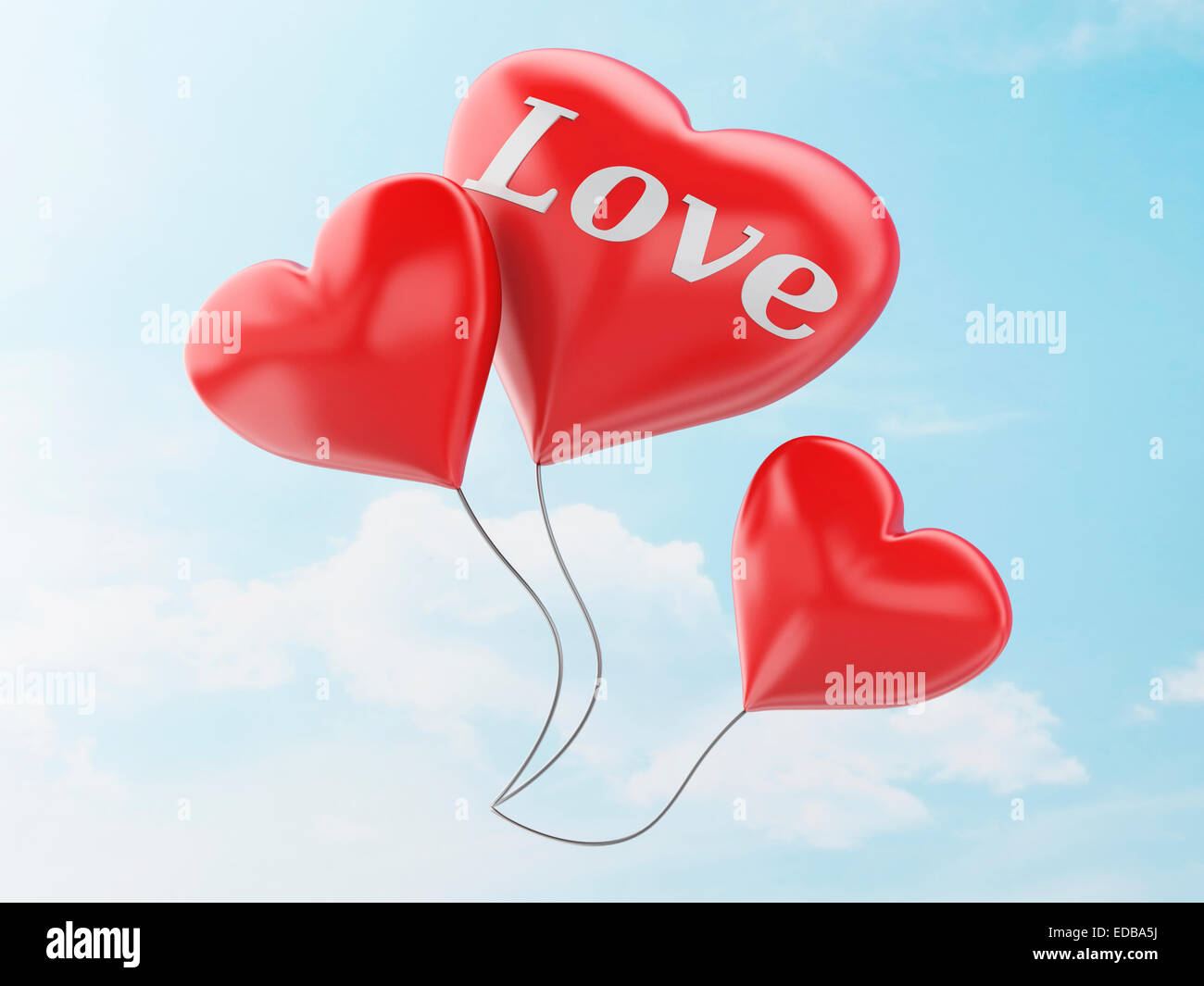 3d renderer illustration. red heart balloons with love text. valentine ...