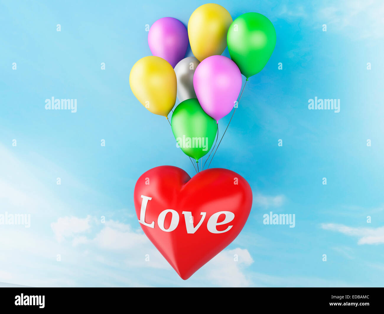 3d renderer illustration. red heart with love text and colorful ...
