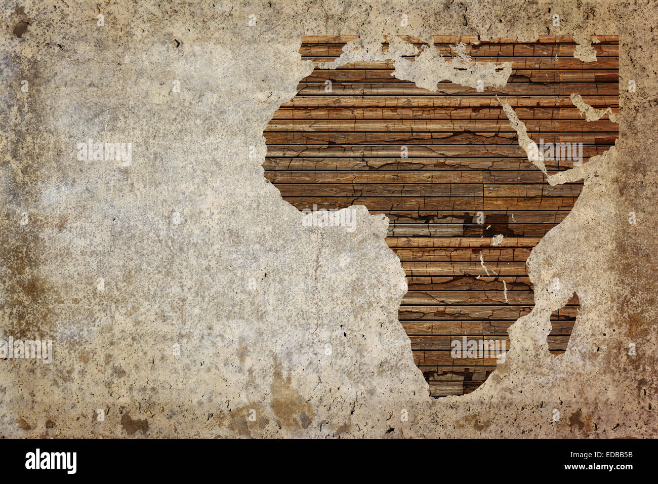 Grunge vintage wooden plank Africa map background. Stock Photo