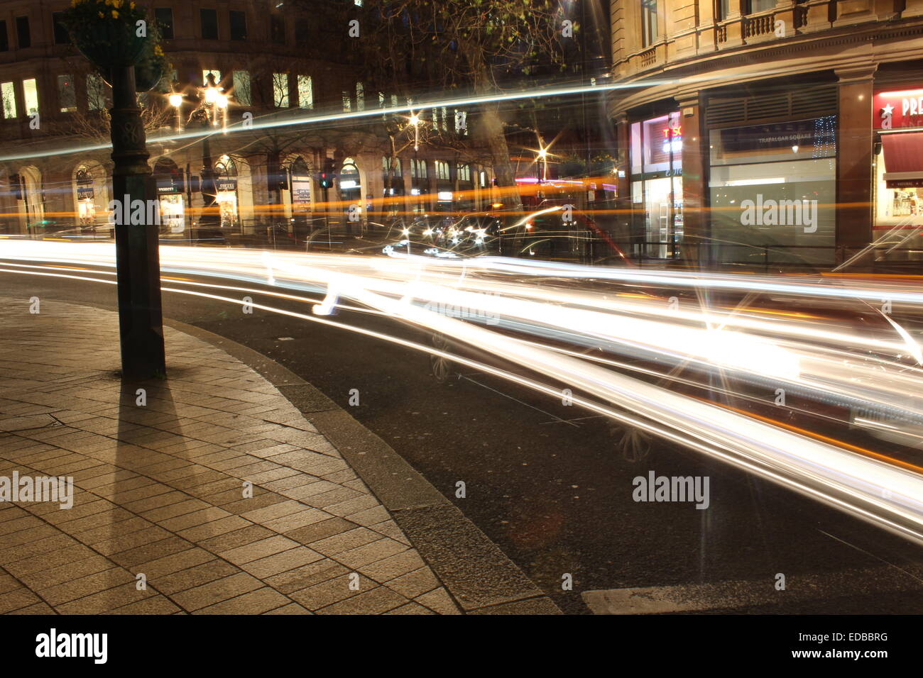 Light Photography at Trafalgar Square in London Stock Photo