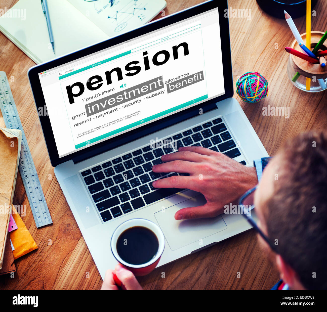 Pension Retirement Income compensation Office Business Concept Stock Photo