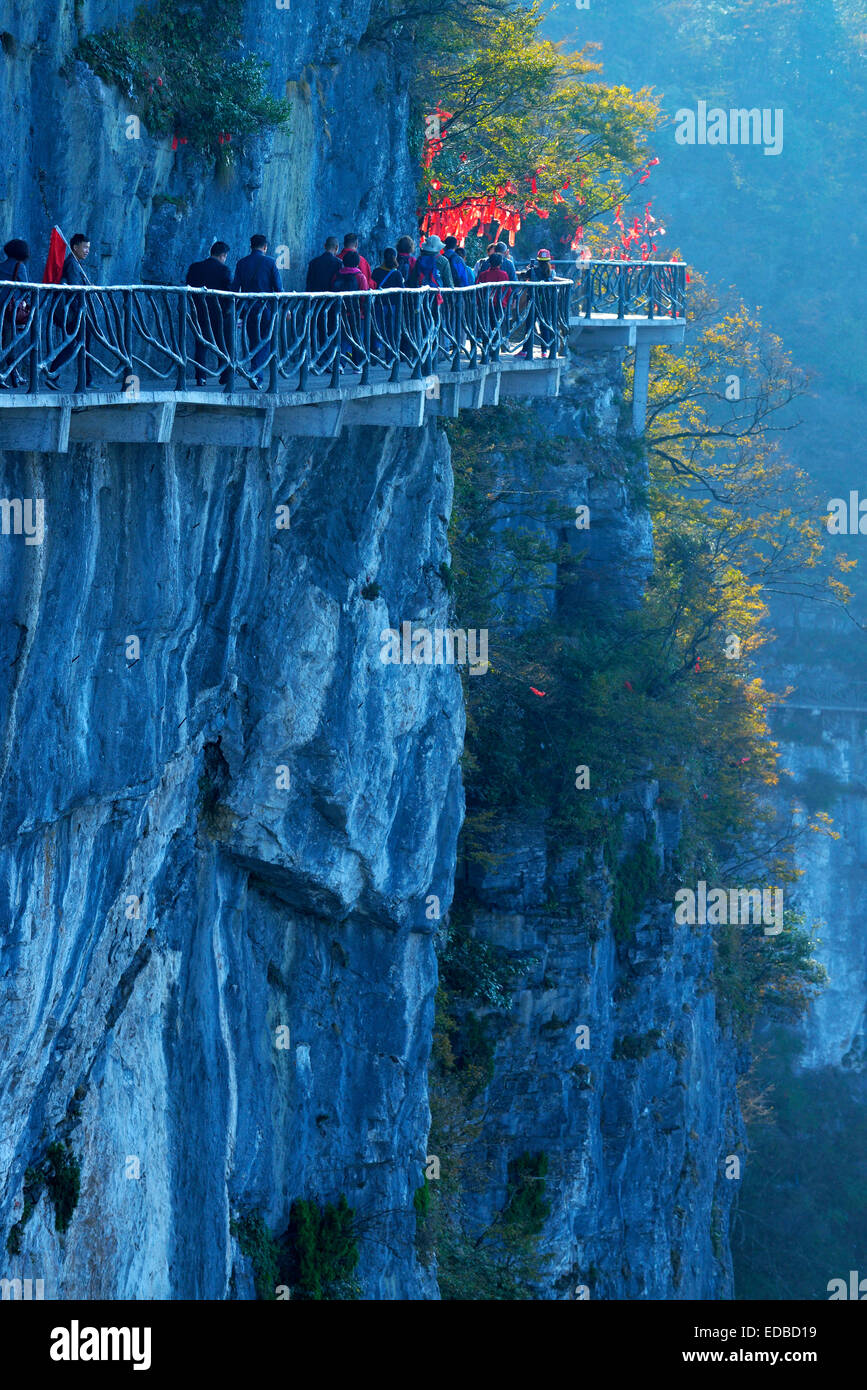 Guigu Cliff Path along the rock face, Tianmen National Park, Hunan Province, China Stock Photo