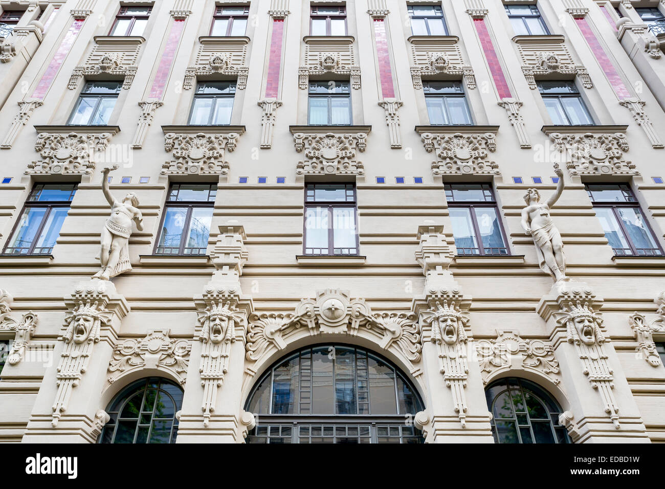 Facade of the building in No. 2a Alberta iela street, Art Nouveau style, Boguslavskiy apartment house Stock Photo