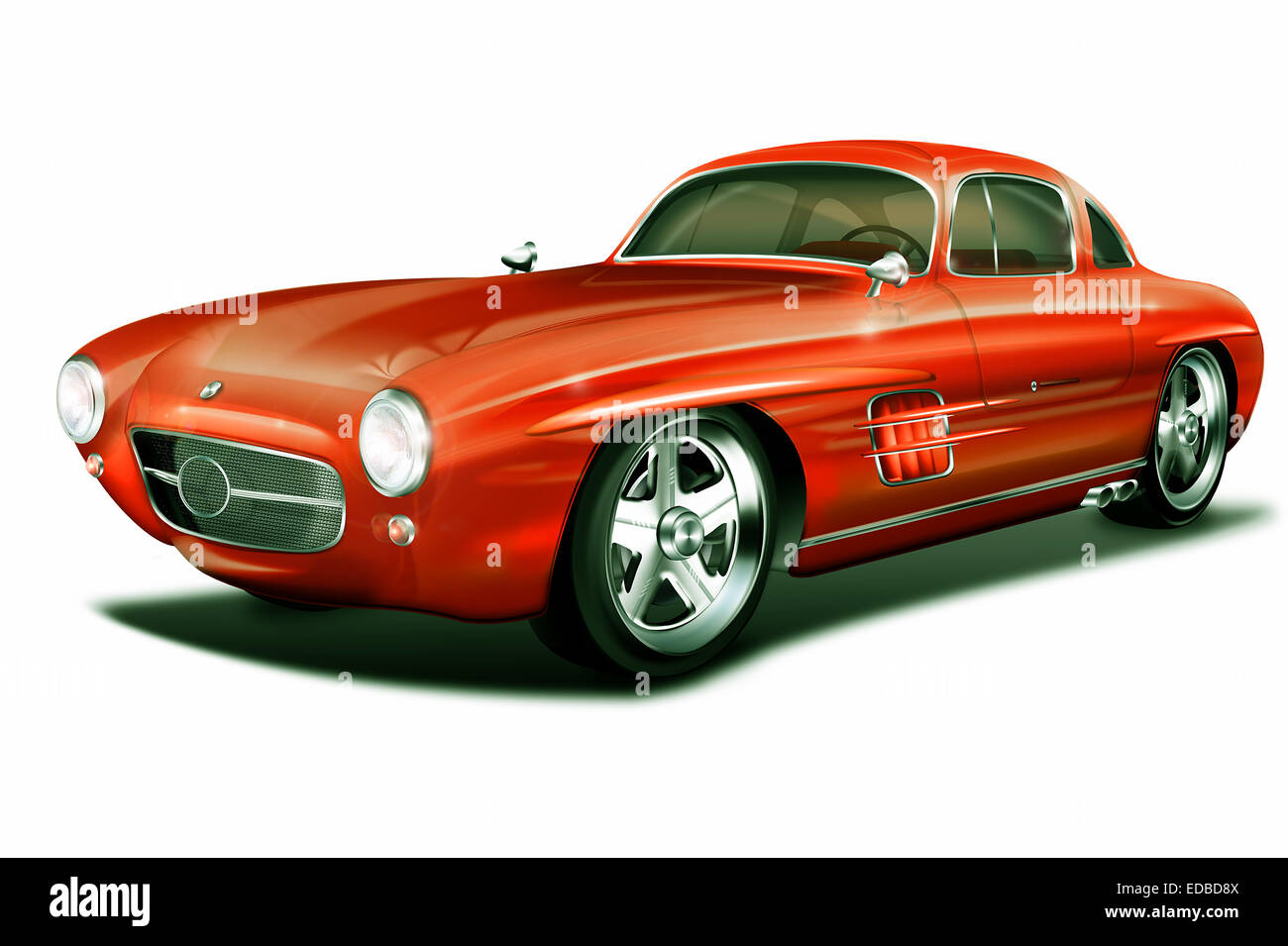 300 SL, German classic car, red, illustration Stock Photo