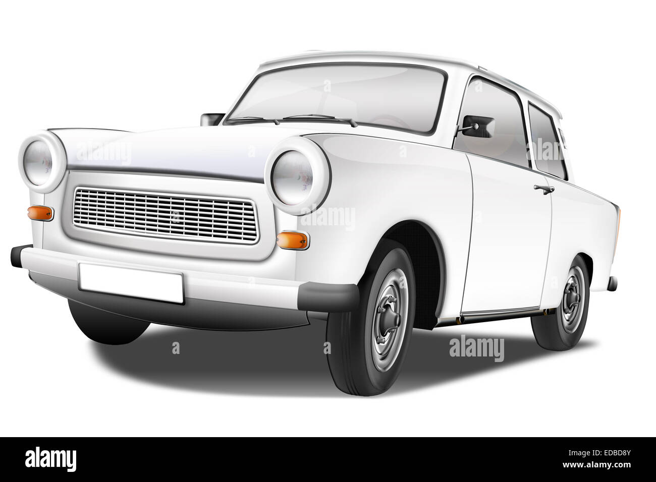 Trabant 601, DDR car, white vintage car, illustration Stock Photo