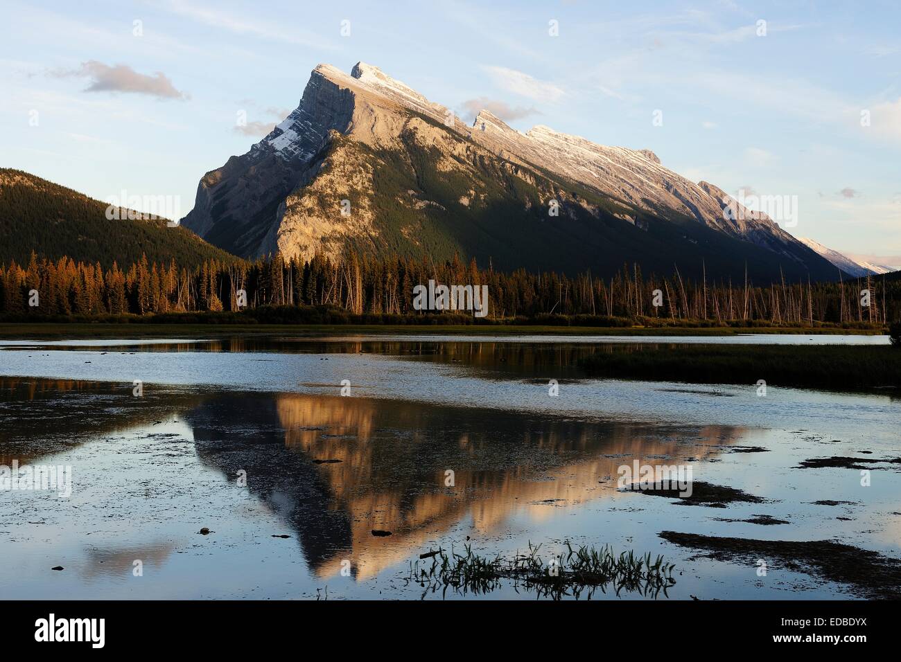 Mount Rundle with reflection in the Vermilion Lakes, Banff National Park, Alberta, Canada Stock Photo