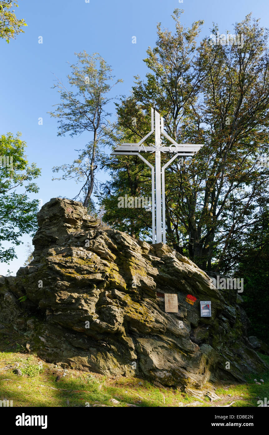 Summit cross, Geschriebenstein, Günser mountains, Central Burgenland, Burgenland, Austria Stock Photo