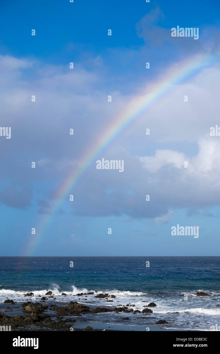 Rainbow over the sea, Valle Gran Rey, La Gomera, Canary Islands, Spain Stock Photo