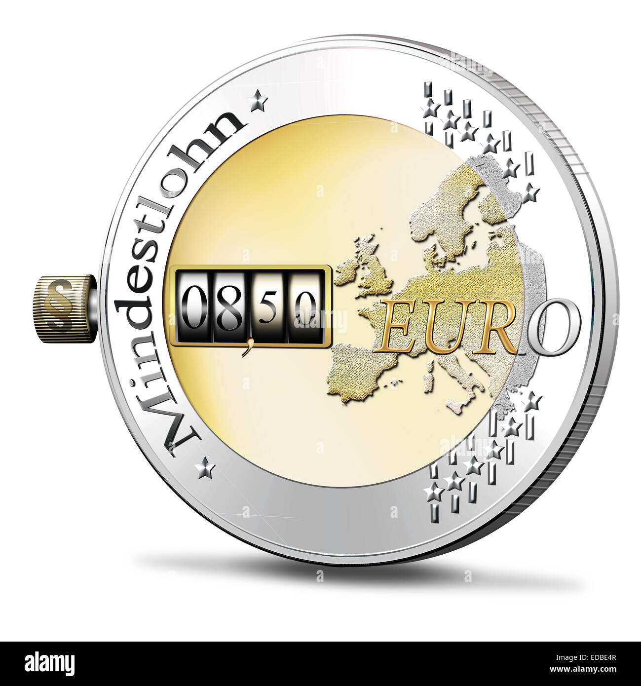 Euro coin inscription Mindestlohn or minimum wage, illustration Stock Photo