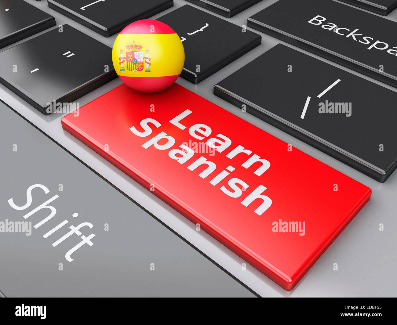 3d renderer illustration.  Learn spanish on computer keyboard. Education concept Stock Photo