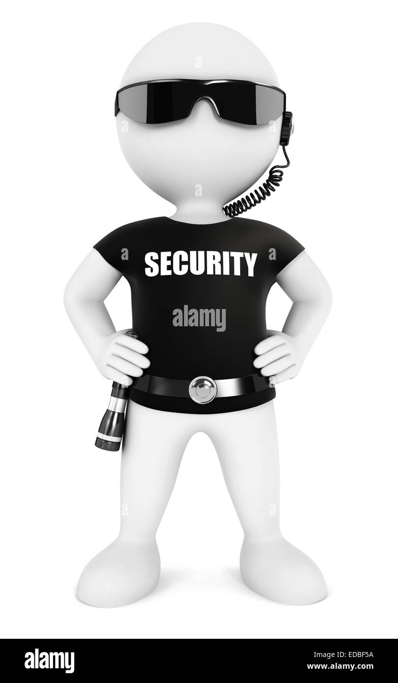 3d white people security guard, isolated white background, 3d image Stock Photo