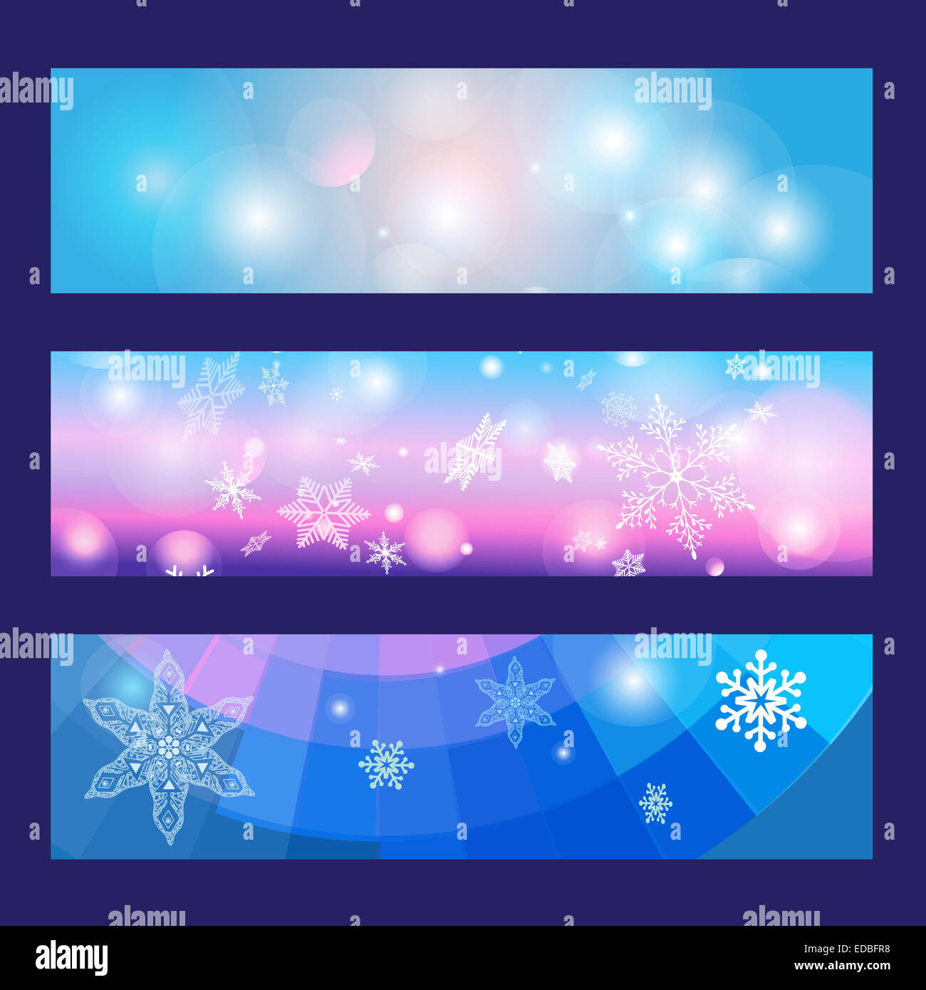 Christmas set different banners with snowflakes and light Stock Photo ...