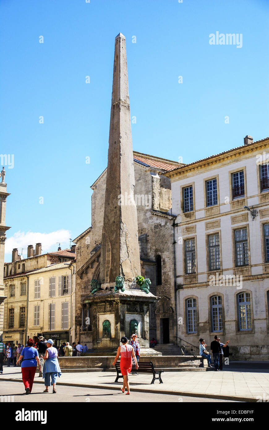 Arles, Provence, France Obelisk at Place De La Republique Stock Photo