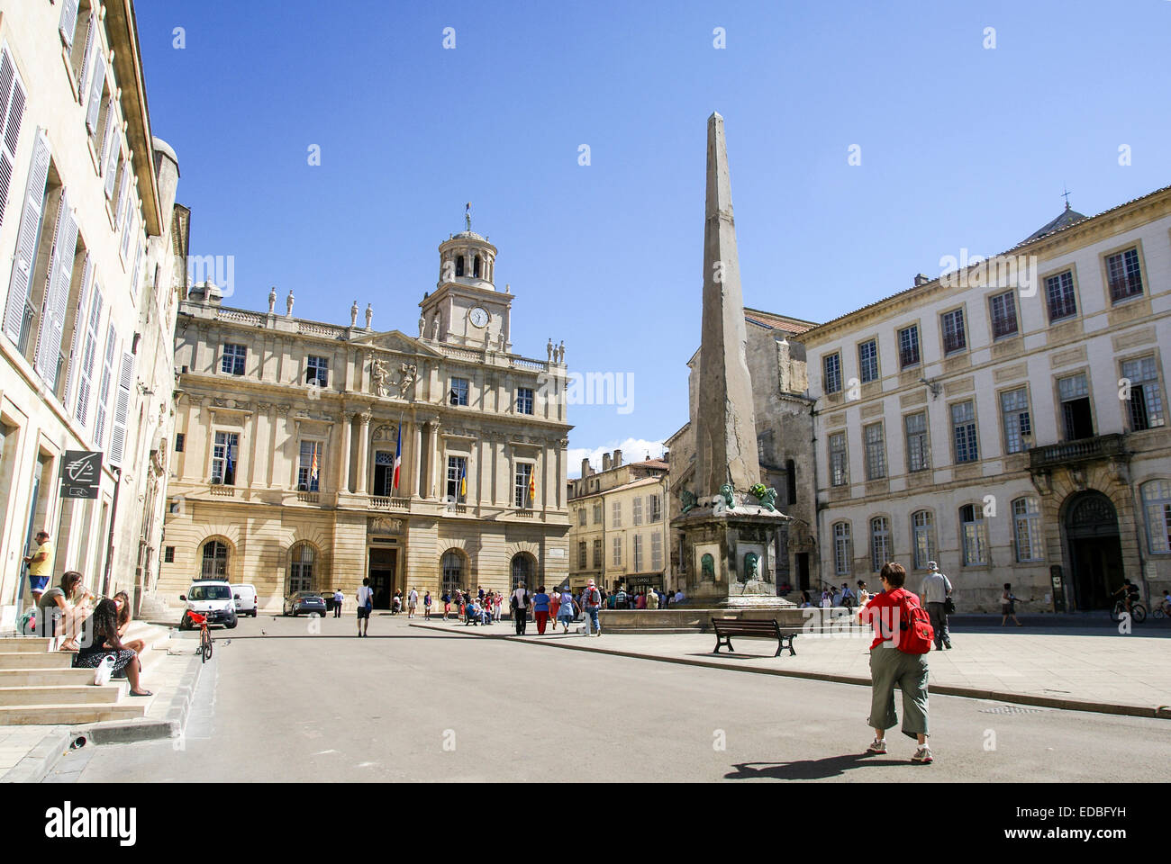Arles, Provence, France Obelisk at Place De La Republique Stock Photo